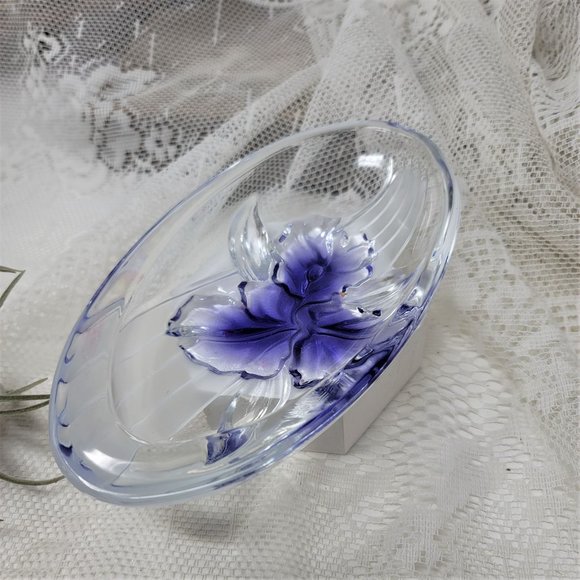 Glass Trinket Bowl w/ Blue Flower - Picture 6 of 9